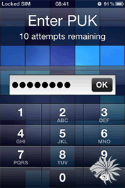 sim blocked code or puk pin for mobile phone