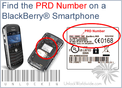 how to find the prd number on a blackberry mobile phone